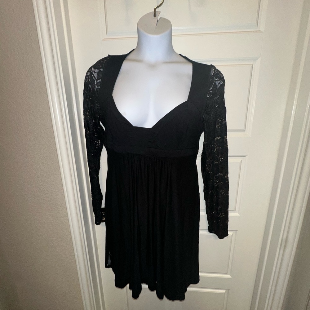 Anthropologie black cotton and lace mini backless Dress